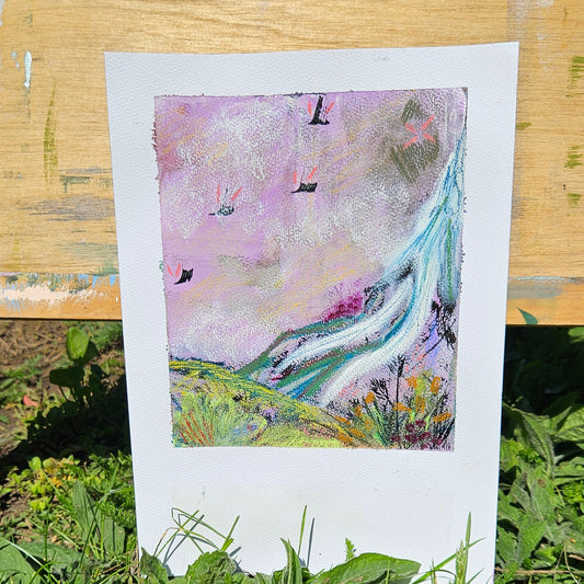 Abstract Landscape: Birds take flight, 8.25" x 11 7/16"