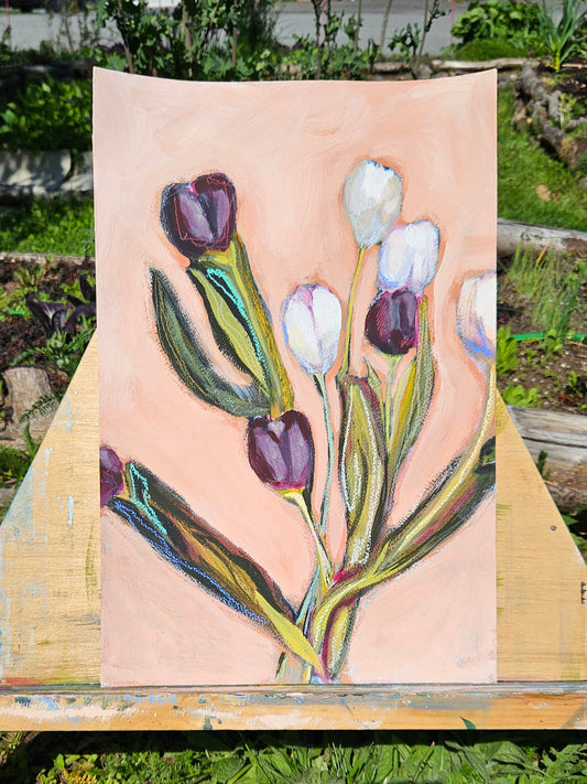 Abstract Flowers: Blushing tulips, 12" x 18"